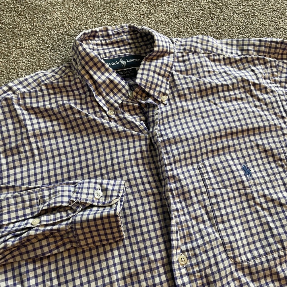 Mens Ralph Lauren Yarmouth Shirt 16.5 32/33 Purple Gingham Good Button Down